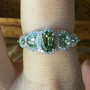 Natural Pine Apatite Sterling Silver Art Deco Ring Size 8